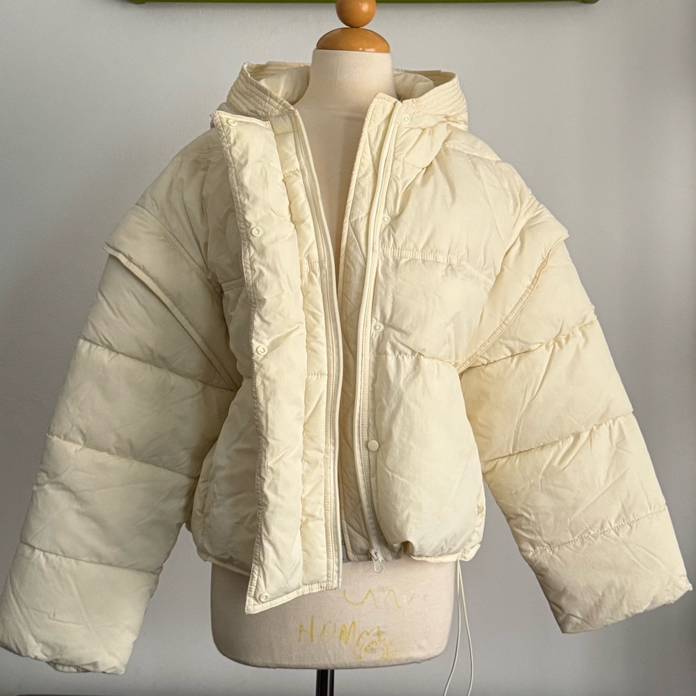 Sadie & Sage 2-in-1 Cream Hooded Puffer Jacket/Vest